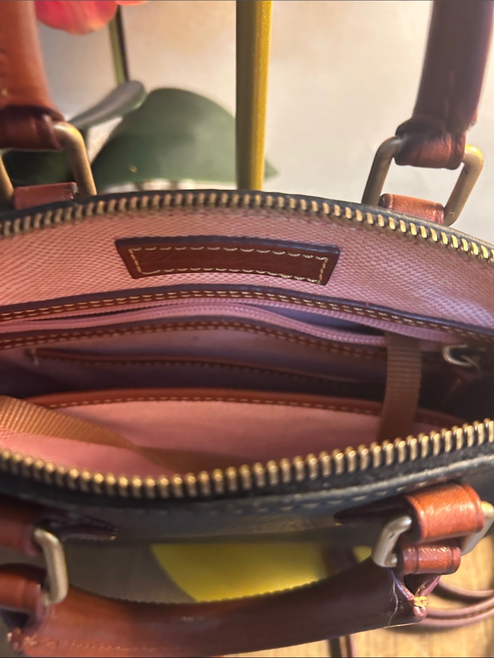 Dooney & Bourke Black Leather Mini Satchel with Brown Handles - Picture 5 of 10